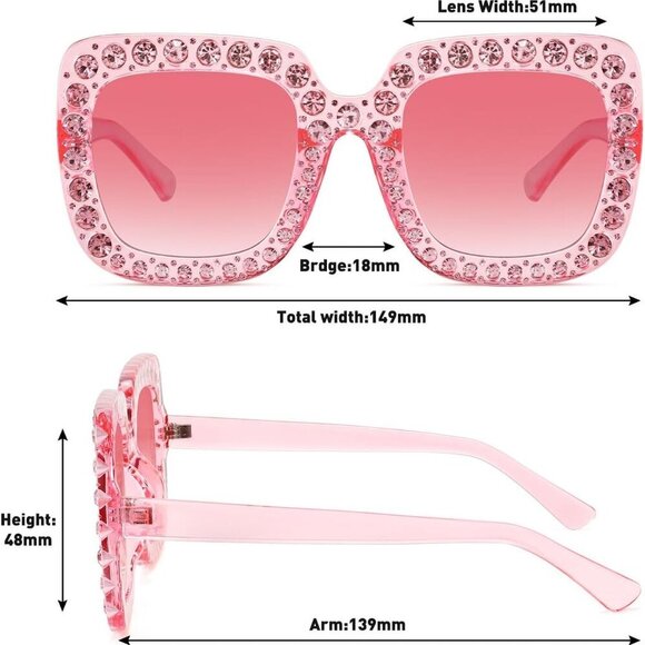 Rhinestone Sunglasses Oversized Bling UV400 Retro Women Beach Disco - Picture 5 of 9